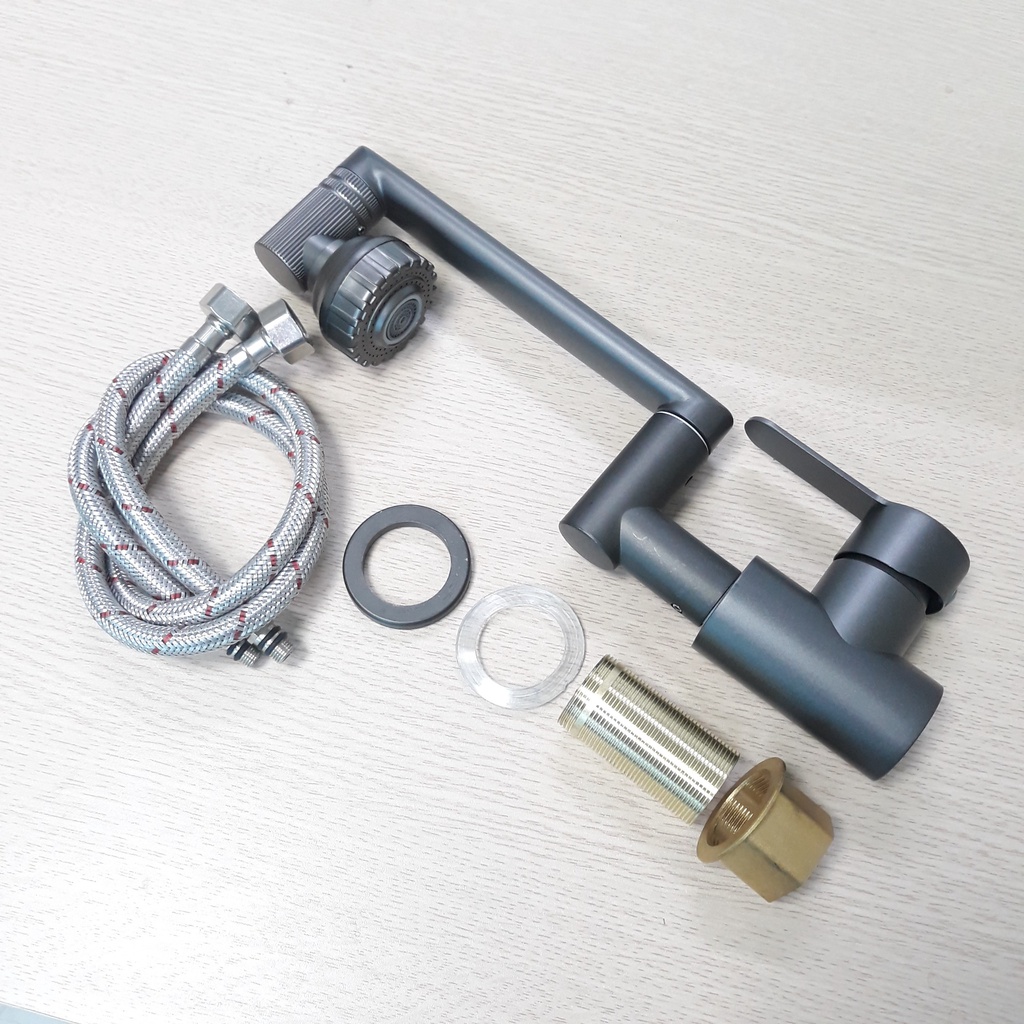 Vòi lavabo nóng lạnh Inox 304 xoay 720 độ đa chiều với 8 hướng xoay tiện dụng Sơn Tĩnh Điện Xám cao cấp