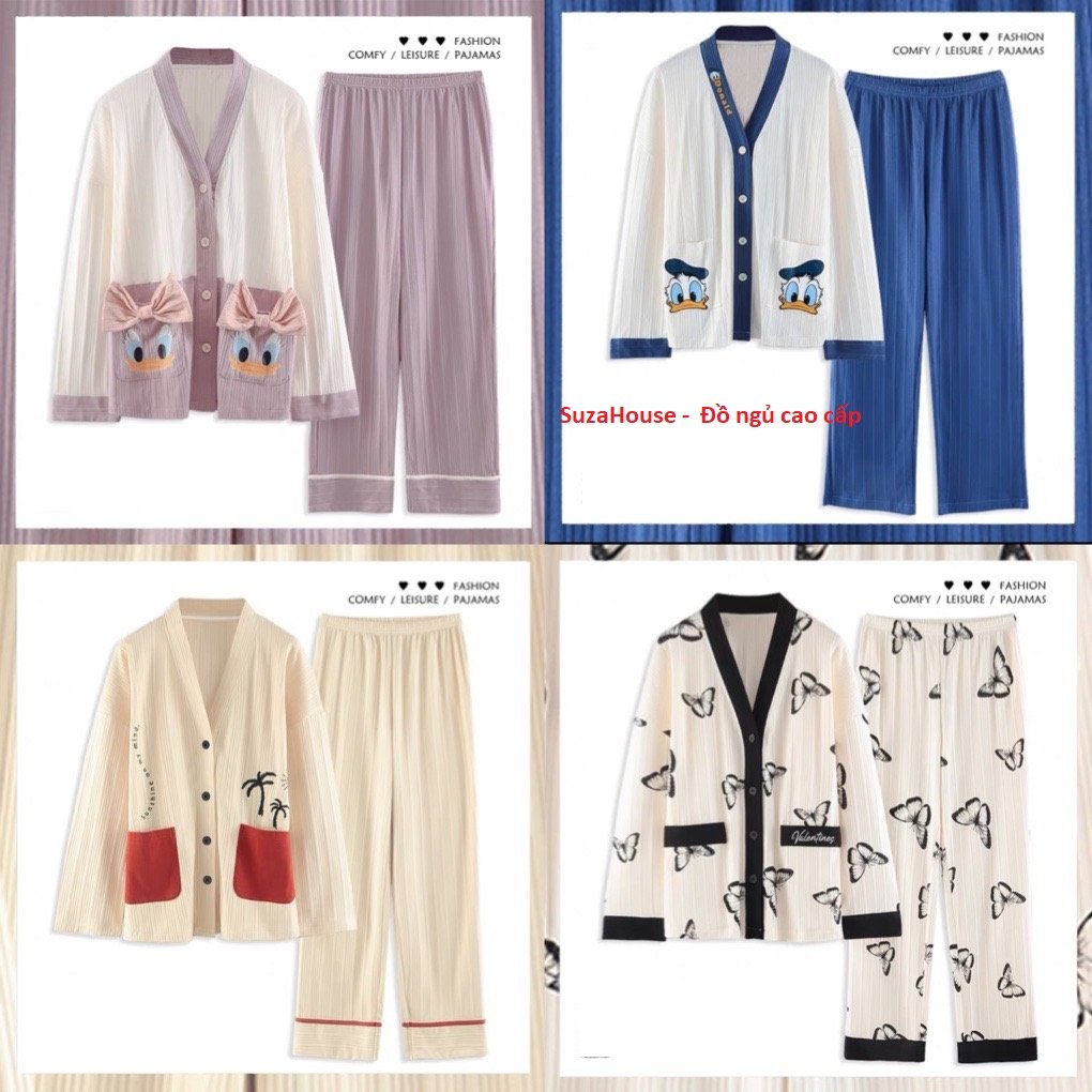 Bộ Ngủ Nữ Dài Tay SuzaHouse_Store Thiết Kế Phong Cách Hàn Quốc Mùa Thu Đông 2021