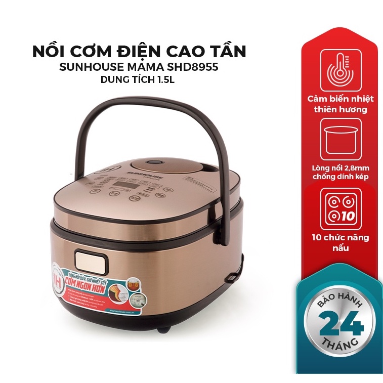 Nồi cơm điện tử chống dính 1.8 lít Sunhouse SHD8909 / SHD8955 lòng nồi dày 5 lớp cho gia đình 4-6 người - HAPOS