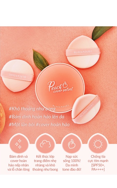 [Chính hãng] Phấn Nước Che Phủ Cao,Bền Màu Cả Ngày BLACK ROUGE Peach cover velvet cushion | BigBuy360 - bigbuy360.vn