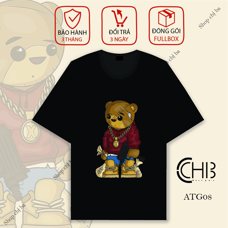 [ATG08]Áo thun Design Gấu Bear unisex nam nữ form rộng từ 35-75kg | BigBuy360 - bigbuy360.vn