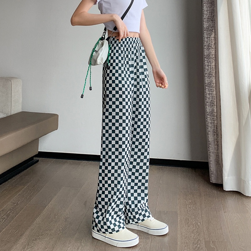 Quần dài IELGY mỏng nhẹ kẻ caro trắng đen thời trang cho nữ