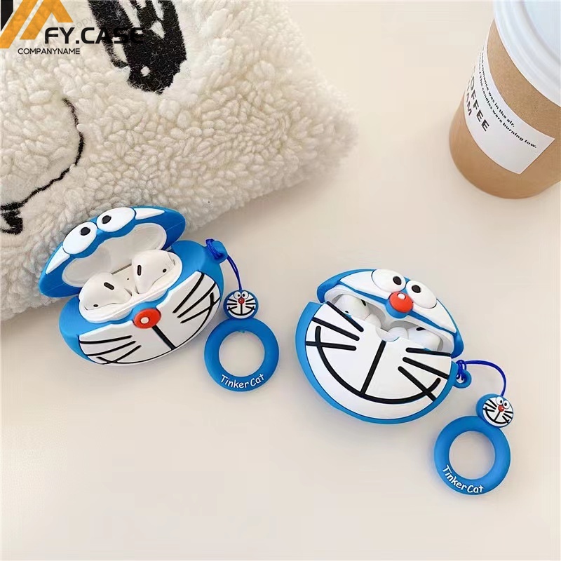 Vỏ Bảo Vệ Hộp Sạc Tai Nghe AirPods 1 2 3 Pro Bằng Silicon Họa Tiết Hoạt Hình Doremon Dễ Thương Chống Sốc Kèm Móc Treo Tiện Dụng
