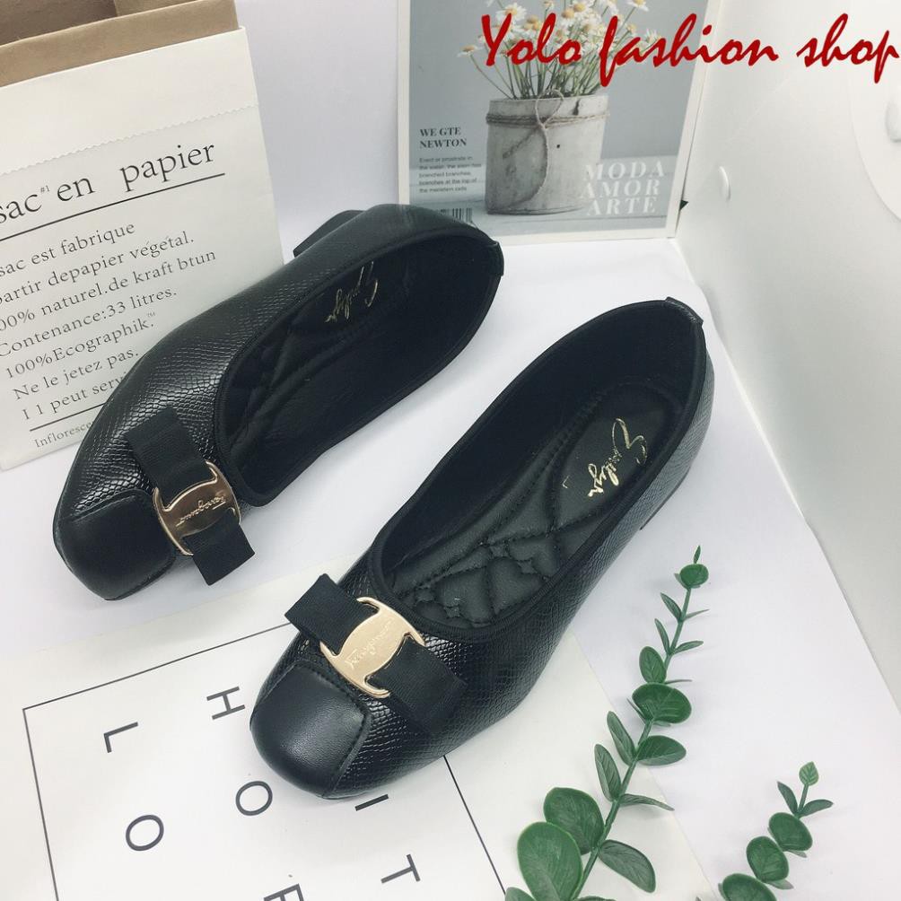 Giày bệt búp bê nữ đính nơ xinh xắn da mềm êm chân - B18