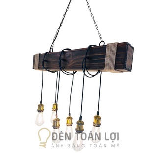 Đèn thả hộp gỗ 6 đui đồng