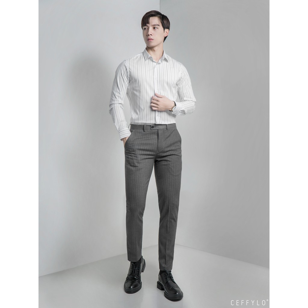 Áo Sơ Mi Nam Họa Tiết Kẻ Sọc Đen CEFFYLO 2, Vải Cotton Mềm Mịn, Form Chuẩn | BigBuy360 - bigbuy360.vn