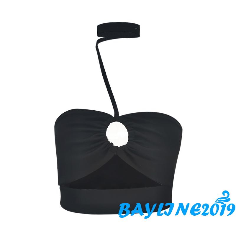 BAY-Women’s Casual Halter Vest Fashion Solid Color Boat Neck Metal Ring Exposed Navel Camisole