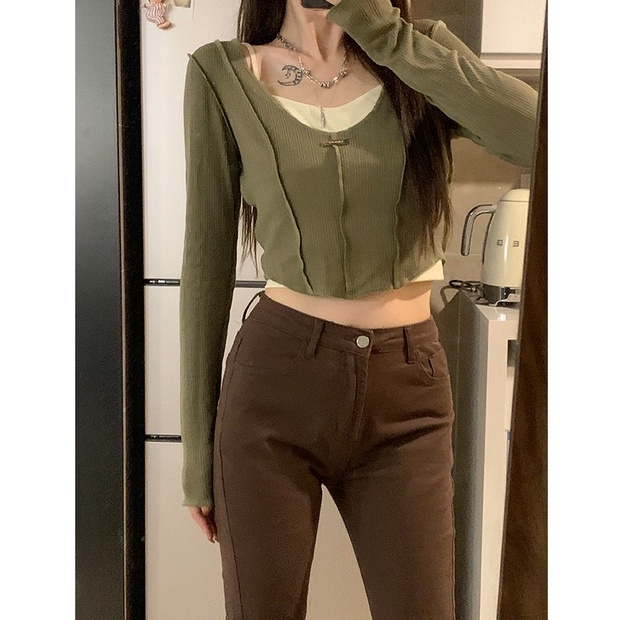 Bộ Áo Dệt Kim Dài Tay Ôm Dáng + Áo Hai Dây Xinh Xắn Dành Cho Nữ