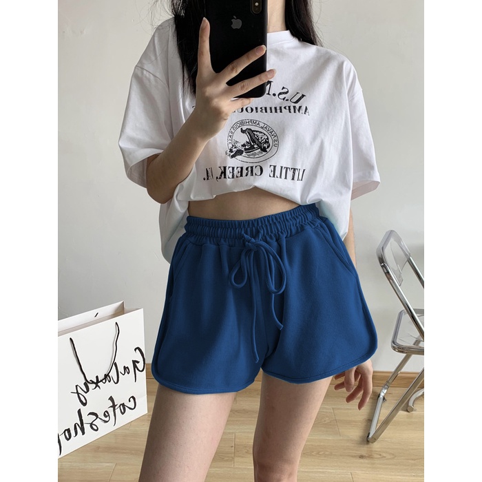 Quần đùi nữ cạp cao ống rộng ♥️iCoton♥️ quần đùi thun nữ thể thao mặc nhà chất cotton da cá mát mẻ , cao cấp có viền