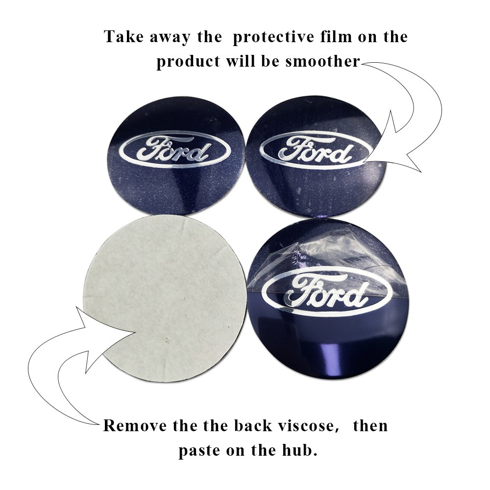 Set 4 miếng dán trang trí nắp trung tâm trục bánh xe hơi 56mm dành cho Ford Mondeo Ecosport Escort Mustang Edge Escape