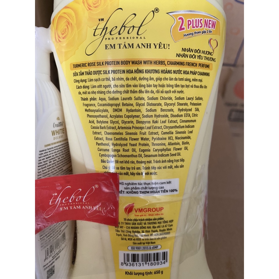 Sữa tắm Em tắm Anh yêu Thebol Vàng 650g hương thơm ngọt có quà tặng