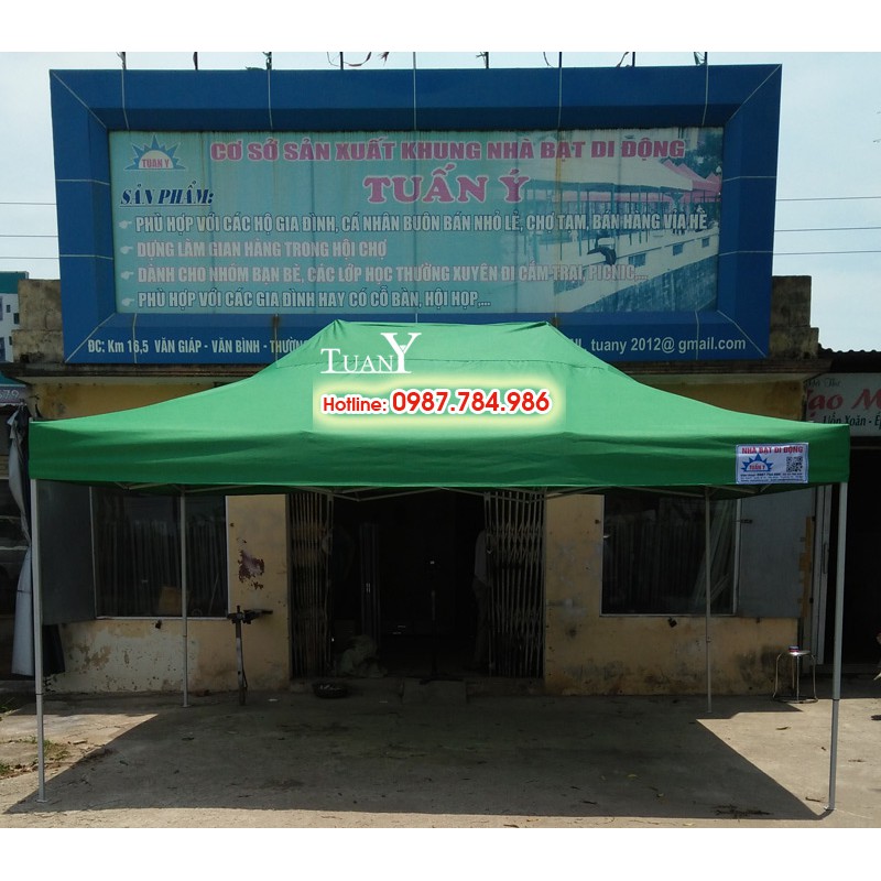Nhà bạt di động 3mx4.5m MÀU XANH LÁ, lều bạt bán hàng đa năng sản xuất tại Việt Nam