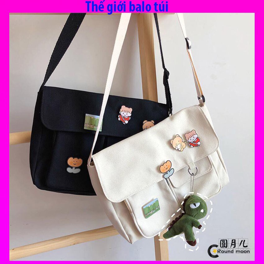 Túi đeo chéo canvas giá rẻ trơn đi học size to vừa sách vở a4