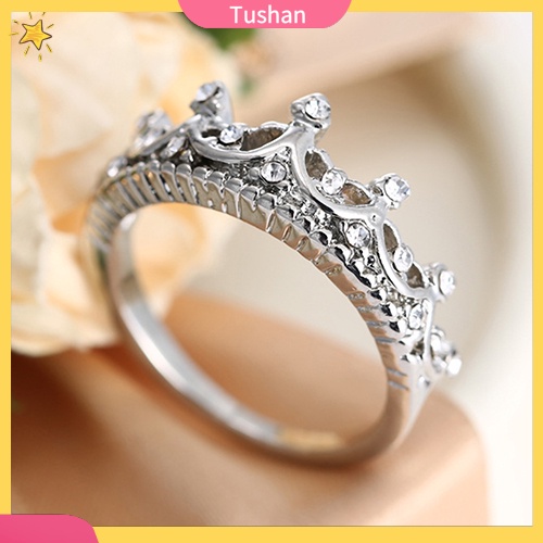 Nhẫn mạ bạc hình vương miện đính đá xinh xắn độc đáo