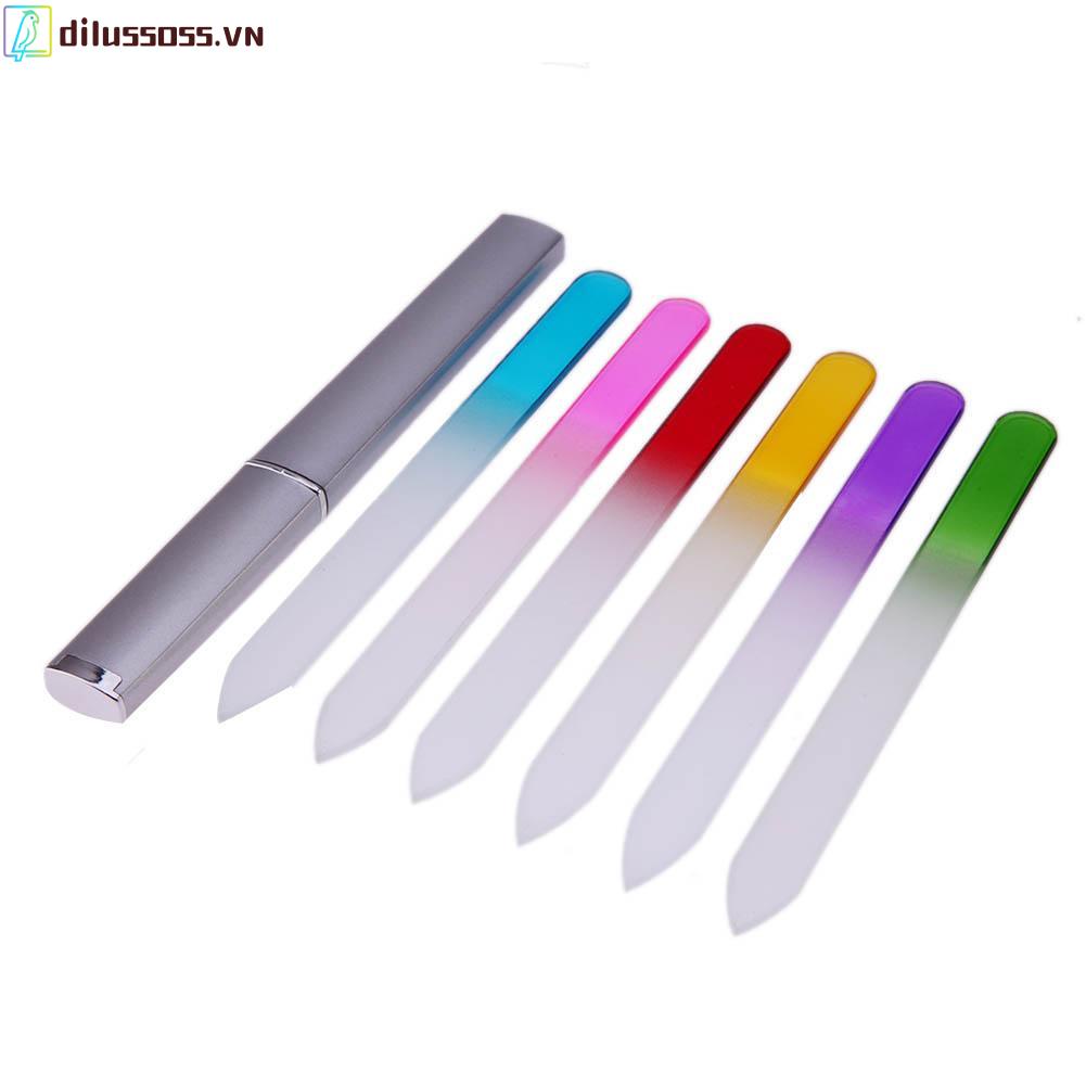 [Hàng mới về] Set 6 dũa móng bằng thủy tinh pha lê kèm ống đựng màu bạc