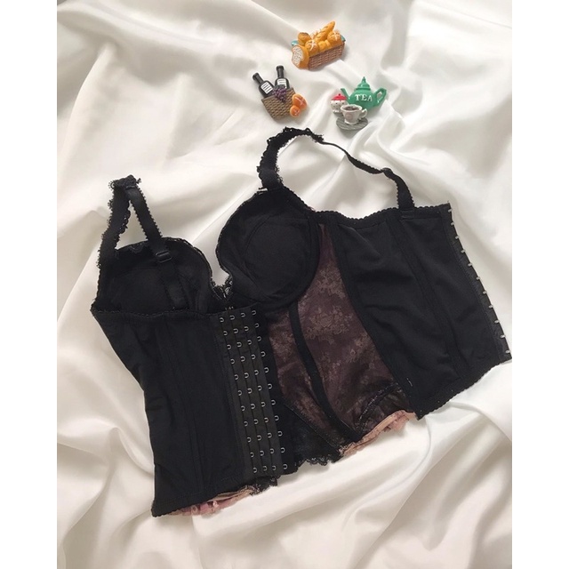 Áo corset hoạ tiết huê hồng chìm 2hand