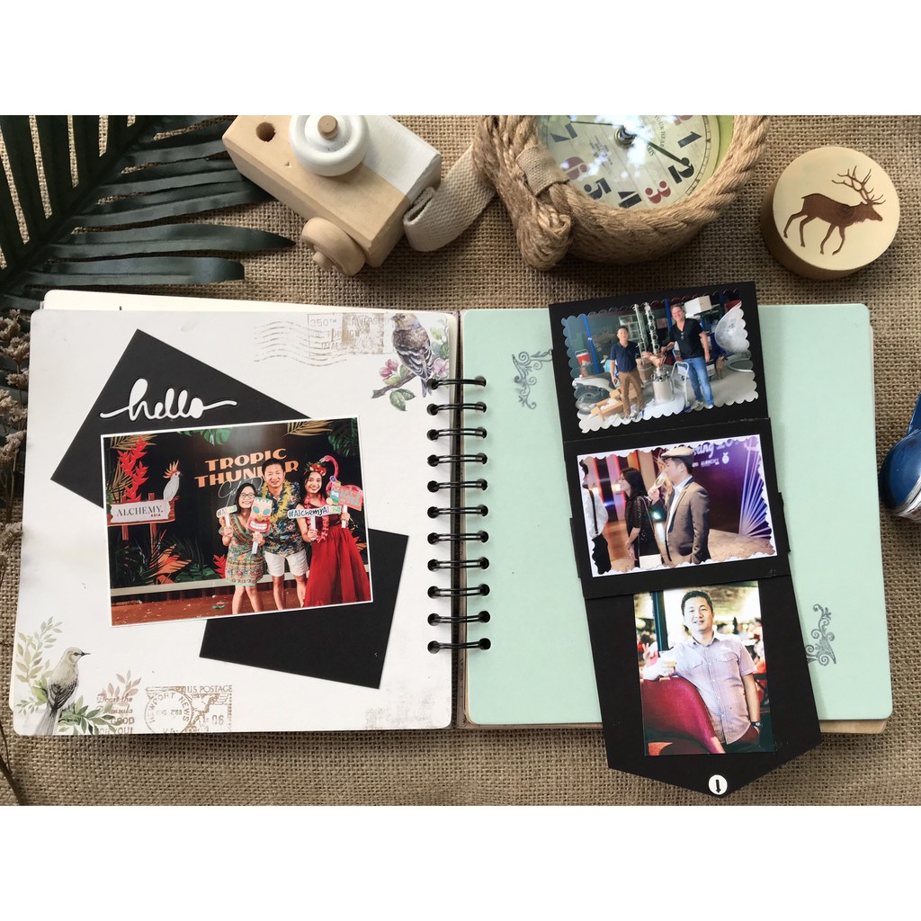 Album handmade scrapbook Memories gáy lò xo dán được 30-40 ảnh kt 20x20cm nhiều chủ đề
