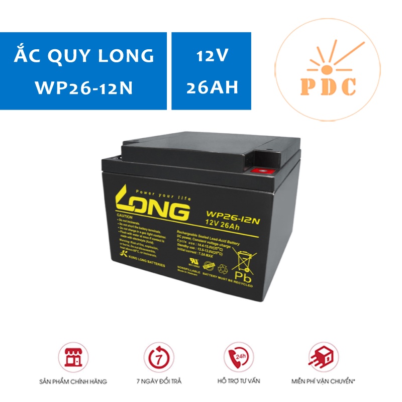 Ắc Quy Kín Khí (VRLA AGM) LONG 12V-26AH (20HR), WP26-12N, F6-M5 - Hàng Chính Hãng - (PDC-TECH)