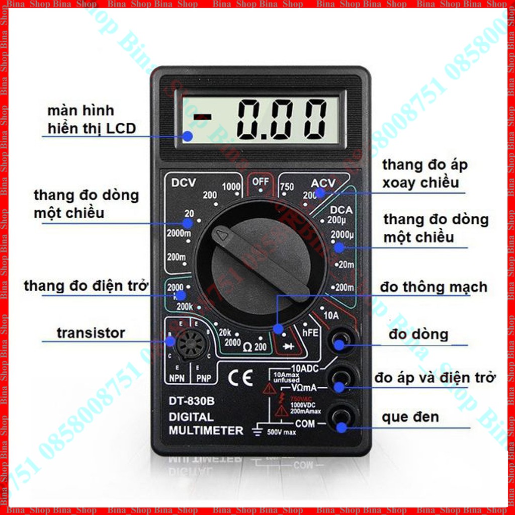 Đồng hồ vạn năng bỏ túi DT-830B kèm pin