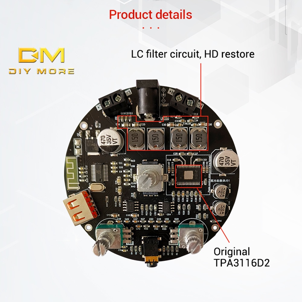 DIYMORE Bảng Mạch Khuếch Đại Âm Thanh ZK-R502H TPA3116 50WX2 Chuyên Dụng