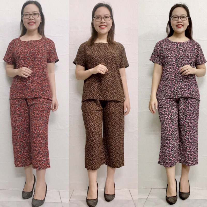 Bộ đồ Trung Niên  Quần Ống Rộng hoa Nhí -Bộ quần áo mặc nhà cho người già