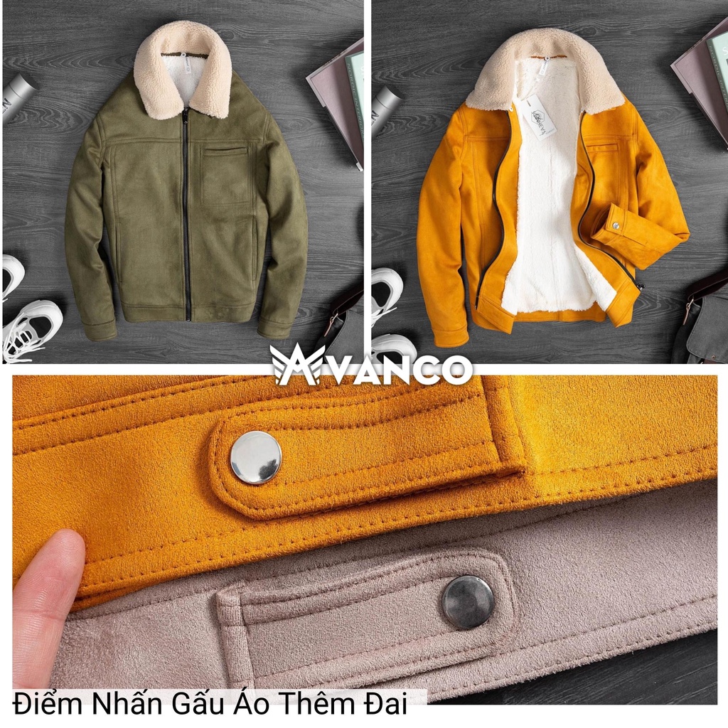 Áo khoác nam da lộn đẹp cổ lông tháo rời có lót lông, jacket Romhear Basic cao cấp mùa đông AVANCO AV99