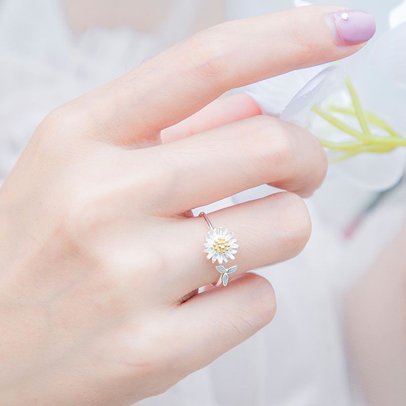 Nhẫn mạ bạc nữ S925 - Nhẫn nữ mạ bạc Ý hoa cúc họa mi xinh xắn dễ thương Vườn Trang Sức N0110