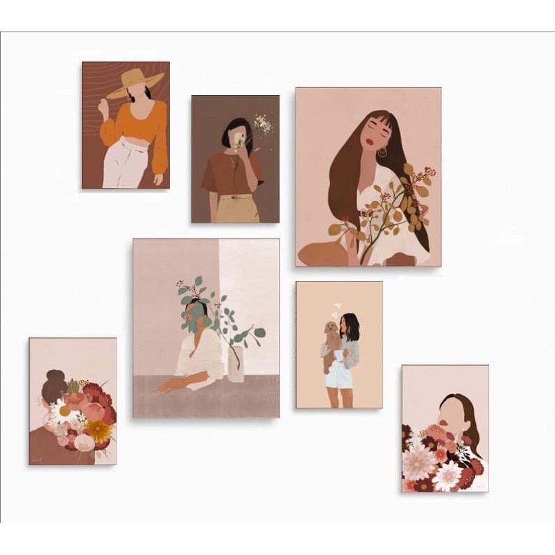 Set 7 tranh dán tường mini, dày 5mm tranh decor, sticker, canvas có sẵn băng keo 2 mặt