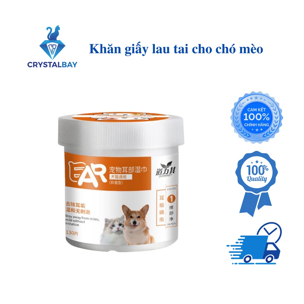 KHĂN GIẤY LAU TAI CHO CHÓ MÈO CHIẾT XUẤT TỪ NHA ĐAM DỊU NHẸ CHO TAI THÚ CƯNG, CHỐNG VE RẬN