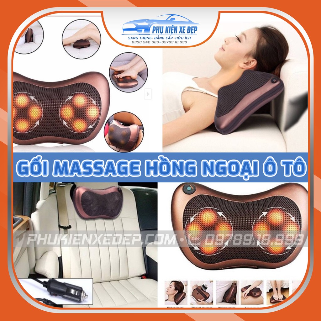 Gối massage cổ hồng ngoại ⚡FREESHIP⚡ đa năng trên ô tô, gia đình, văn phòng giúp giảm mỏi vai gáy cổ - Loại 8 bi