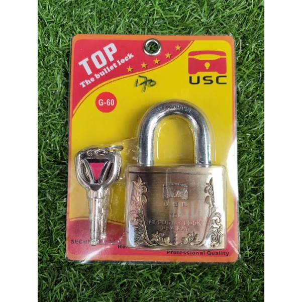 Ổ Khóa nhà loại Treo Pad Lock USC hoa văn bông Cao Cấp Xi Vàng 4 chìa hoả tiển 50mm 60mm