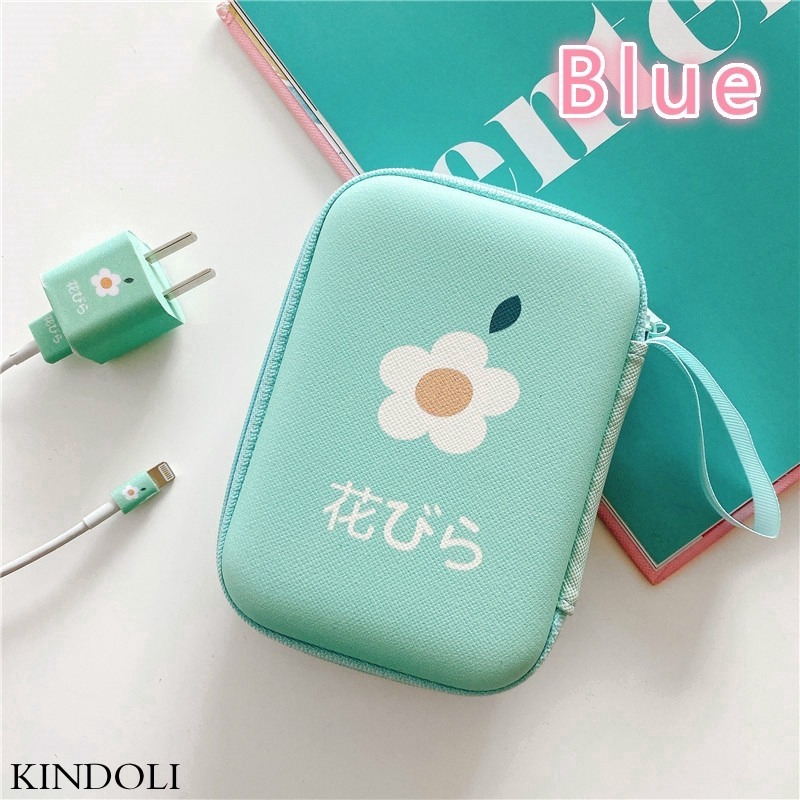 Túi mini đựng dây cáp/tai nghe/sạc dự phòng thiết kế khóa kéo in hình hoa/quả bơ dễ thương