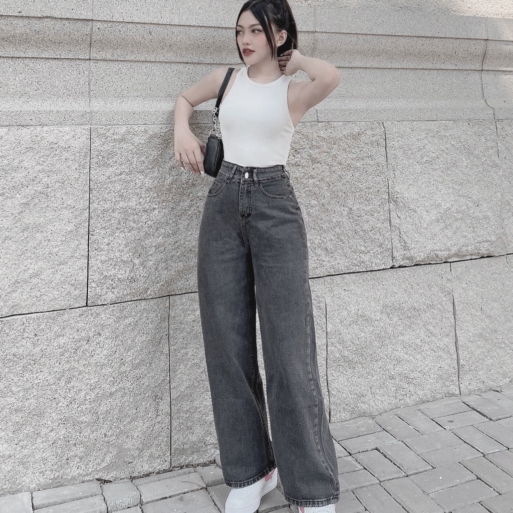 Quần jeans nữ suông lưng cao, ống rộng , chất vải demin mềm mịn, ulzzang hợp thời trang đi học và đi làm MS119