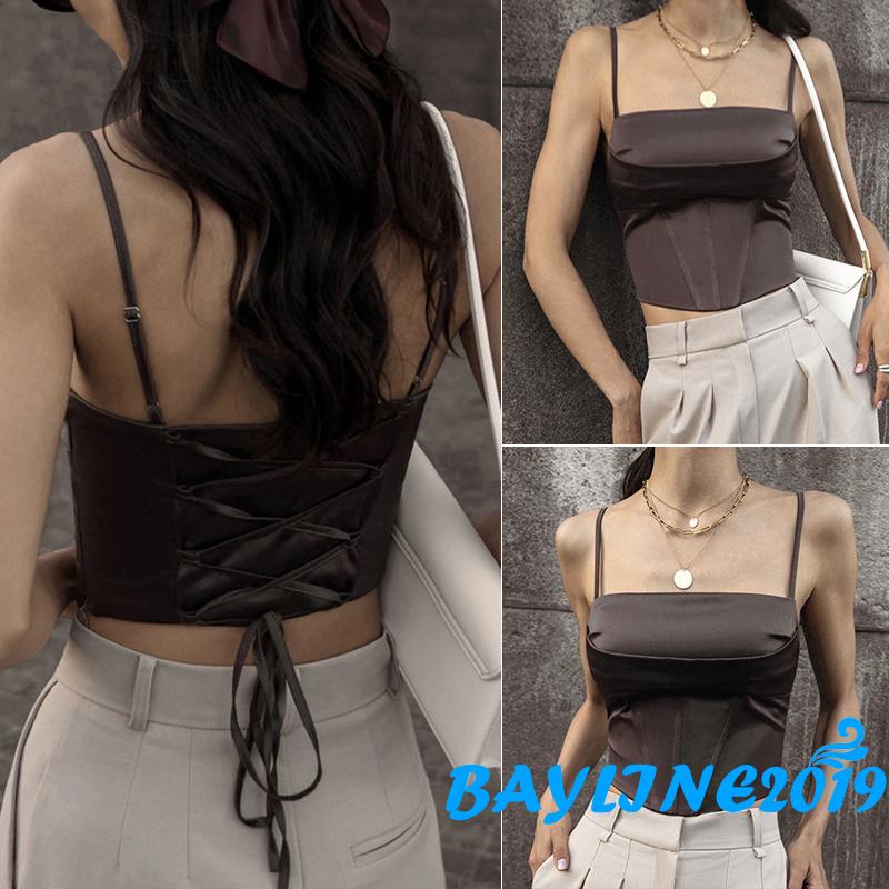 Áo Tank Top Hai Dây Cổ Vuông Viền Độc Đáo Phong Cách Đường Phố Cho Nữ