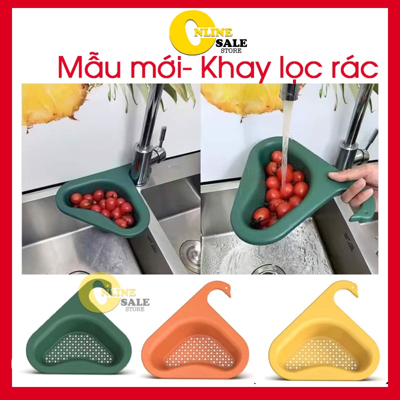 [Gía Tốt] Khay lọc rác đa năng gạt thức ăn thừa, rổ nhựa lọc rác bồn rửa chén, kệ tam giác để cạnh bồn - OnlineSale