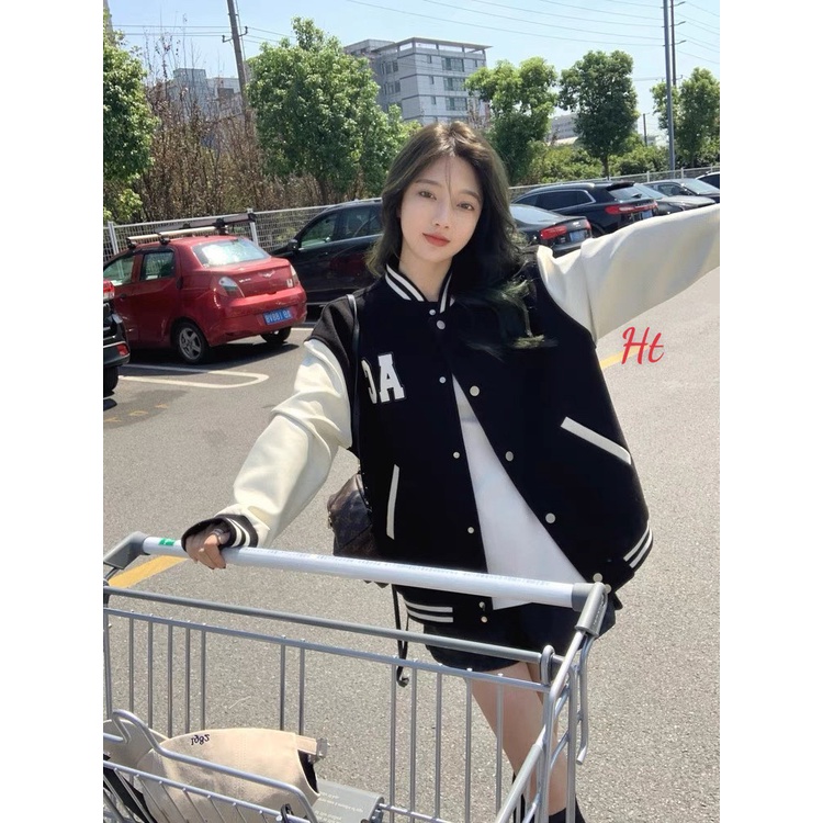 Áo khoác nỉ bomber phối tay AC chất dày dặn mặc đi học đi chơi [FREESHIP], áo jacket nỉ bóng chày phối tay dáng unisex | BigBuy360 - bigbuy360.vn
