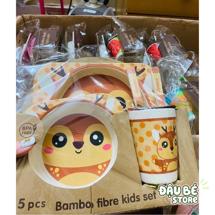 Bát Ăn Dặm Cho Bé Đủ Hình Ngộ Nghĩnh Cao Cấp - Gồm 5 Món Bát Khay Cốc Thìa Dĩa - Daube - Ad001