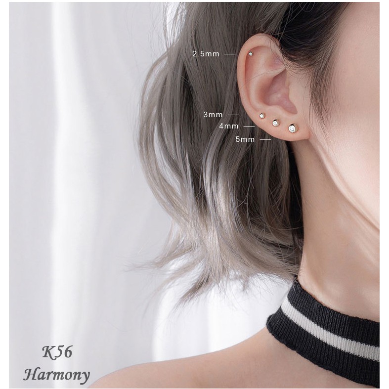 Bông tai, khuyên tai unisex nam nữ tròn nhiều size hạt bi mindot basic K56 (lẻ 1 chiếc) | TRANG SỨC BẠC HARMONY