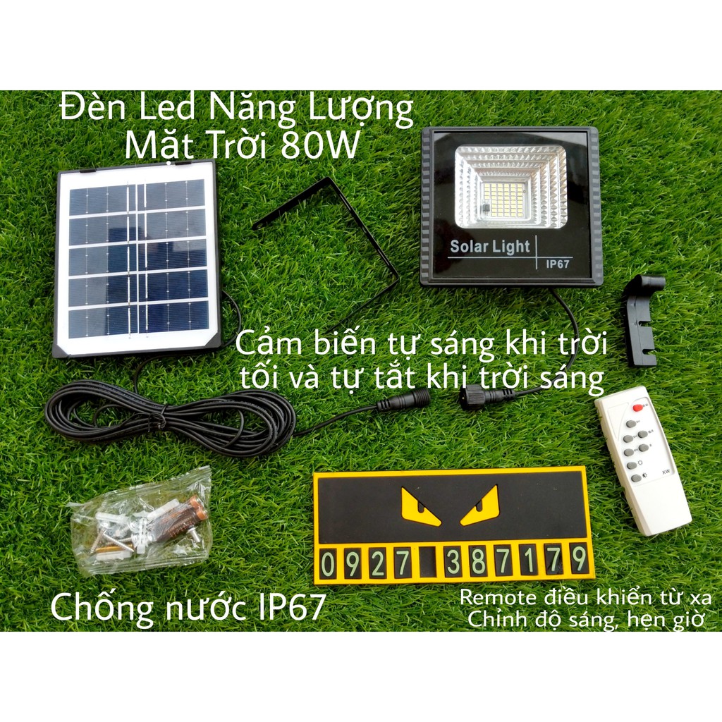 Đèn pha Led năng lượng mặt trời 80W - Cảm biến tự sáng khi trời tối - Chống nước IP67 - Remote điều khiển từ xa