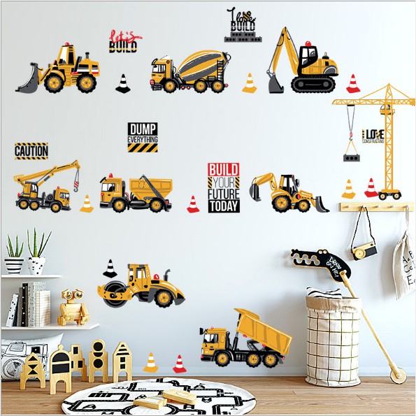Decal trang trí tường - Xe Giao Thông Vàng Cho Bé