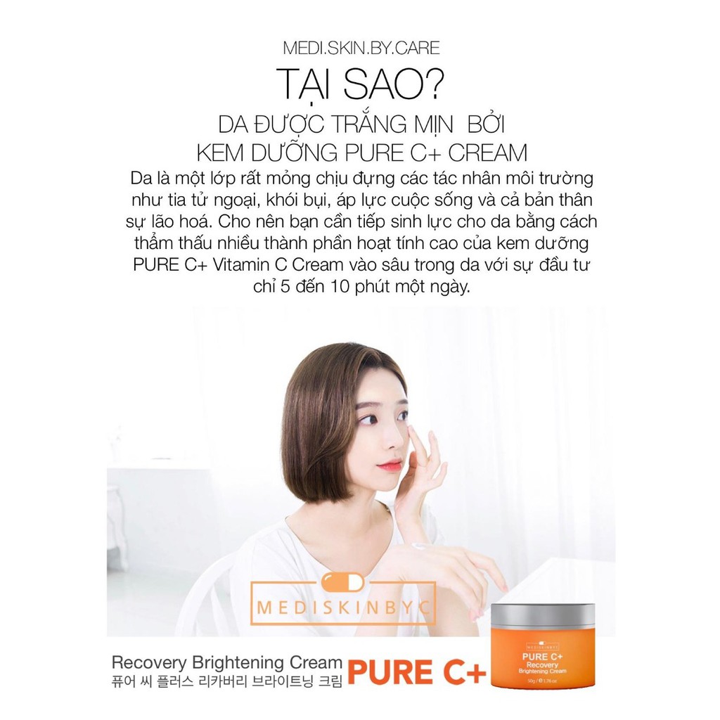 Kem dưỡng trắng da MediskinByC Pure C+ Recovery Brightening Cream 50ml