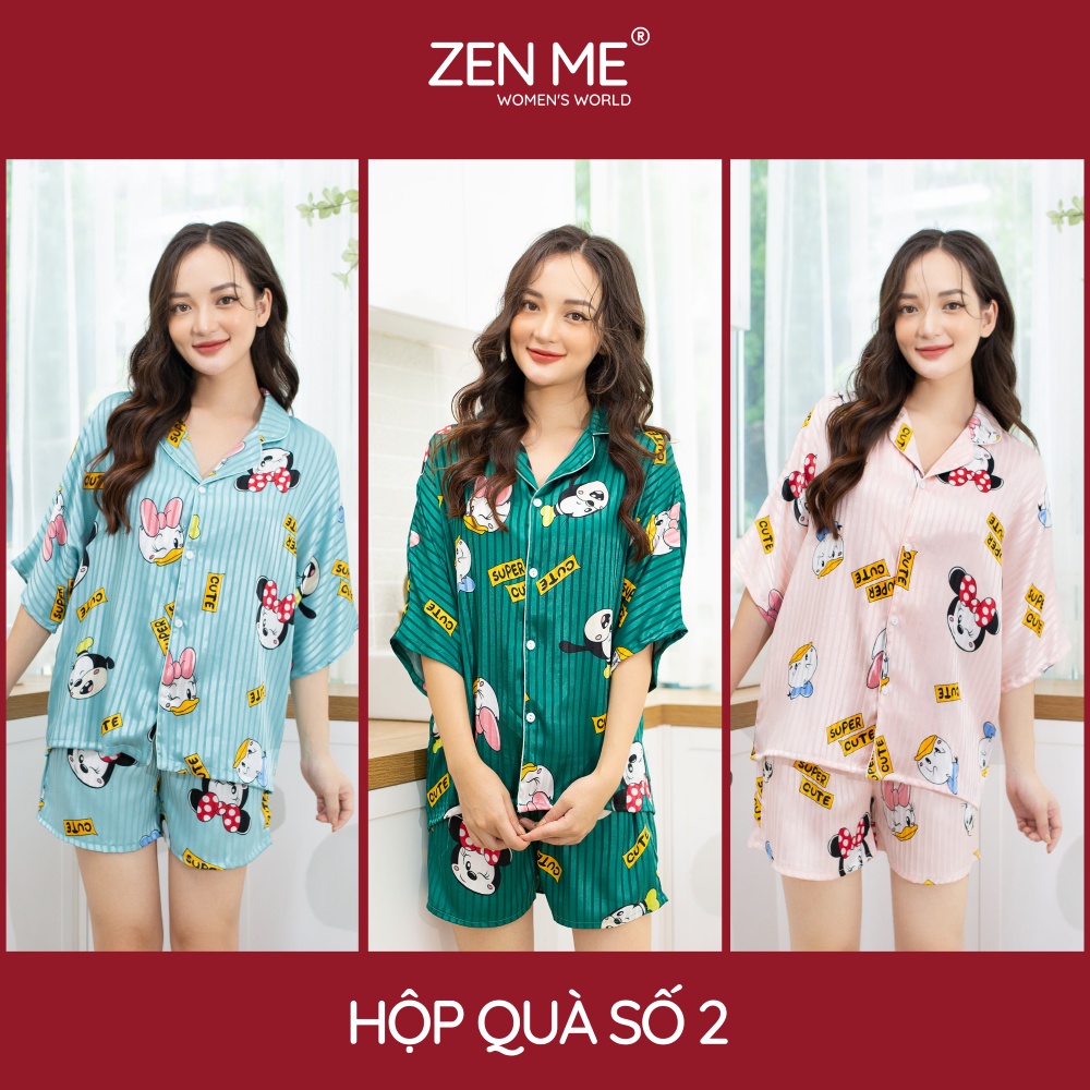 Combo 2 Bộ Mặc Nhà Pijama Cộc Tay Zen Me Lụa Cao Cấp Mềm Mịn Họa Tiết Ngẫu Nhiên