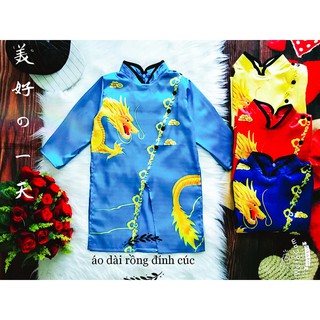 Áo dài phi lụa cao cấp in hình rồng cho bé