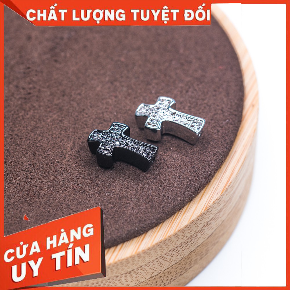 Thánh Giá kết chuỗi vòng mân côi hợp kim đen đính đá Pha lê chất lượng cao - Tặng kèm dây xuôn vòng