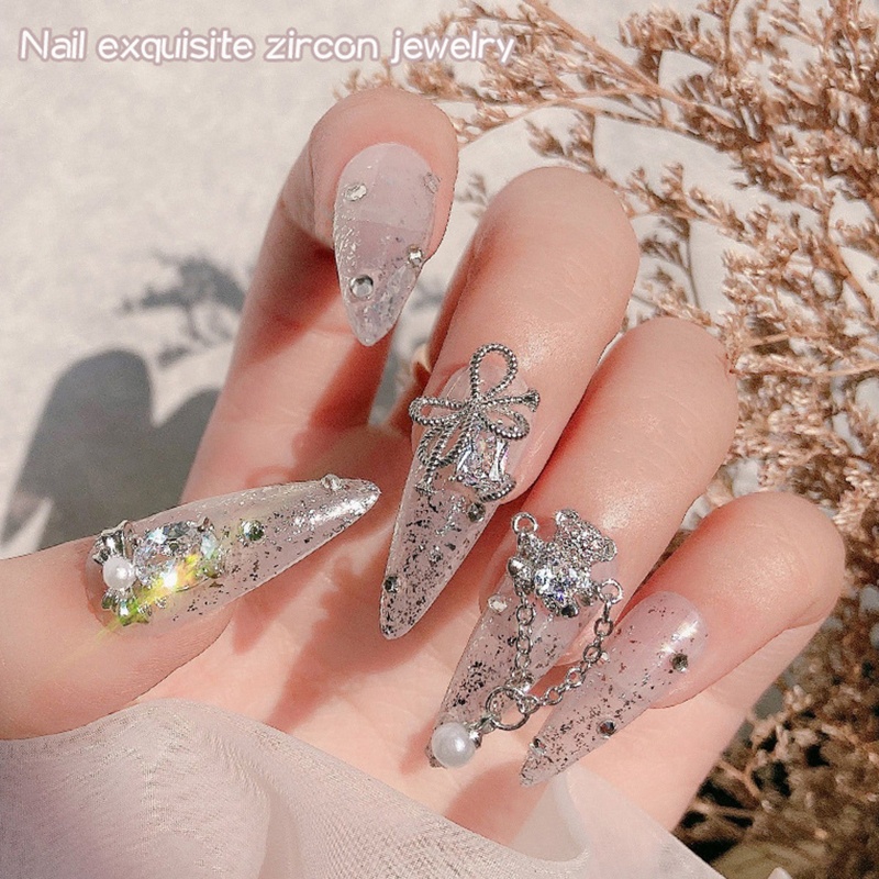 Phụ Kiện Kim Loại Đính Đá Zircon Trang Trí Móng Tay Nghệ Thuật Nhật Bản