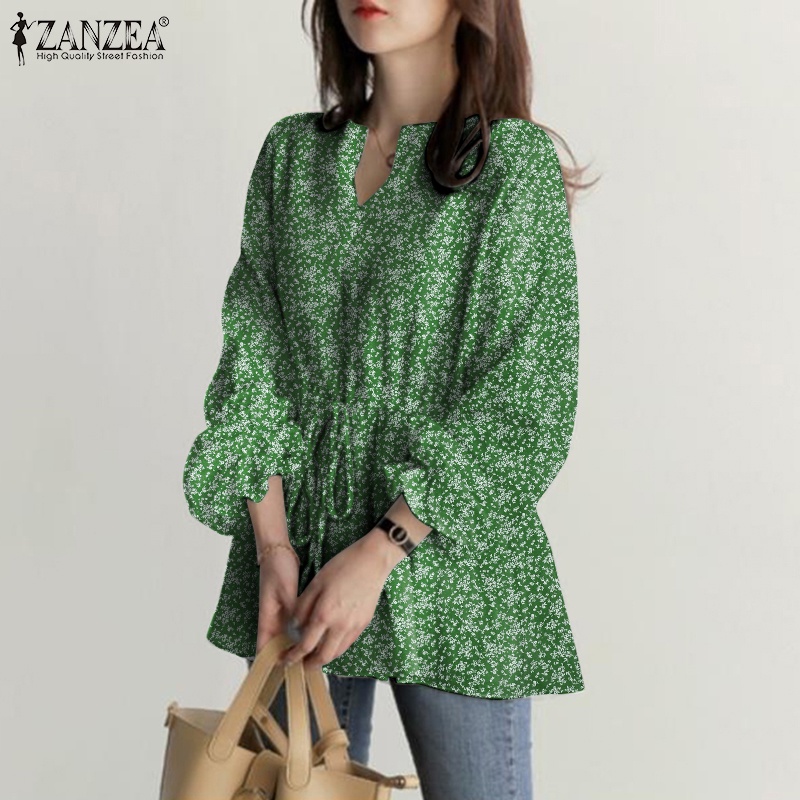 Zanzea Áo Kiểu Tay Dài Rút Dây Eo Co Giãn In Họa Tiết Thời Trang Cho Nữ