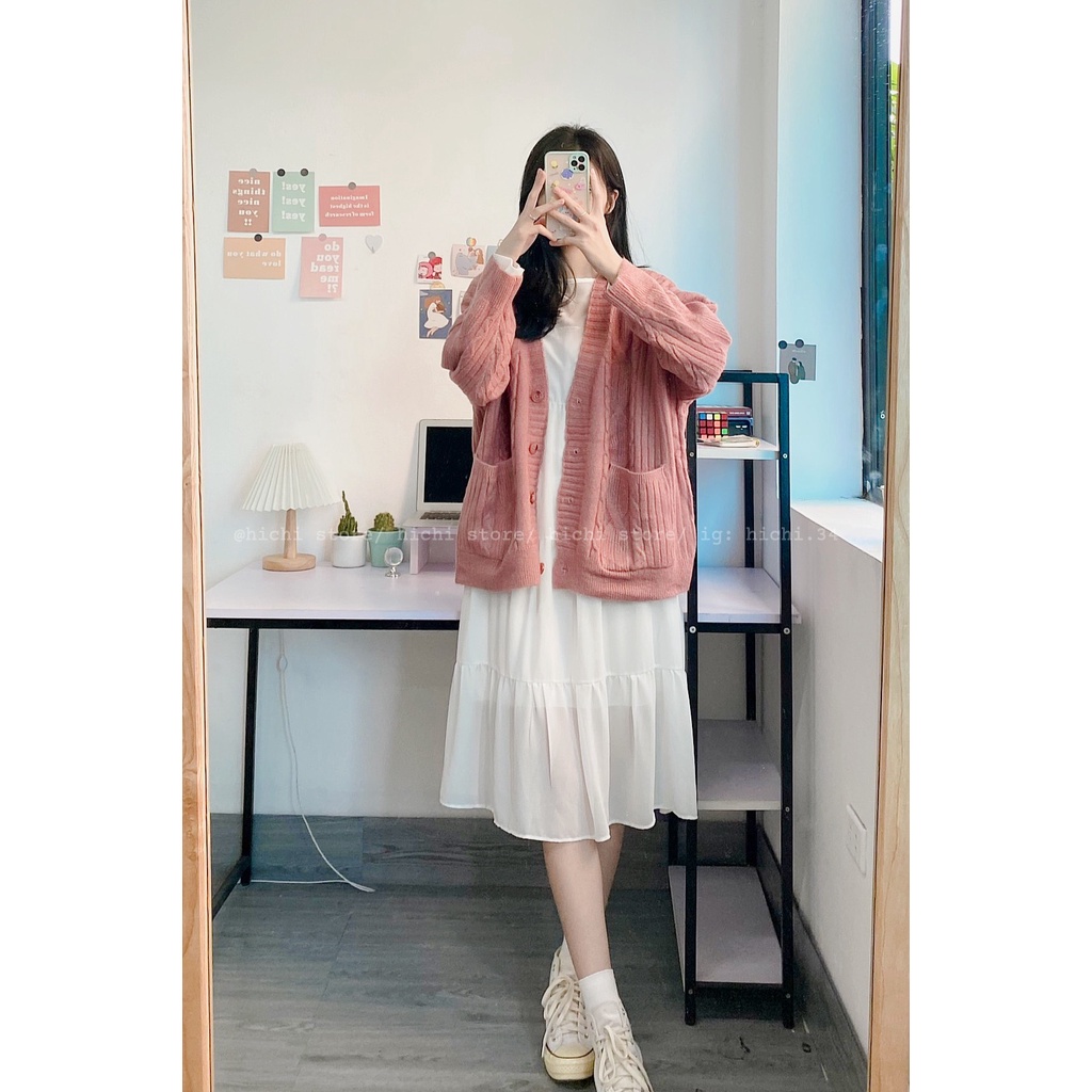 áo cadigan len khoác ngoài 10 màu dày ấm mùa đông hàn quốc hichi