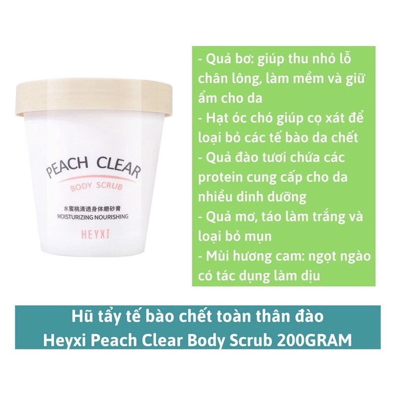 Tẩy tế bào chết toàn thân đào Heyxi Peach Clear Body Scrub 200g