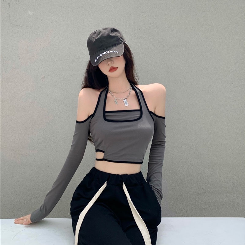 Áo Thun Tay Dài Hở Vai Thời Trang Xuân Hè Cho Nữ Đen