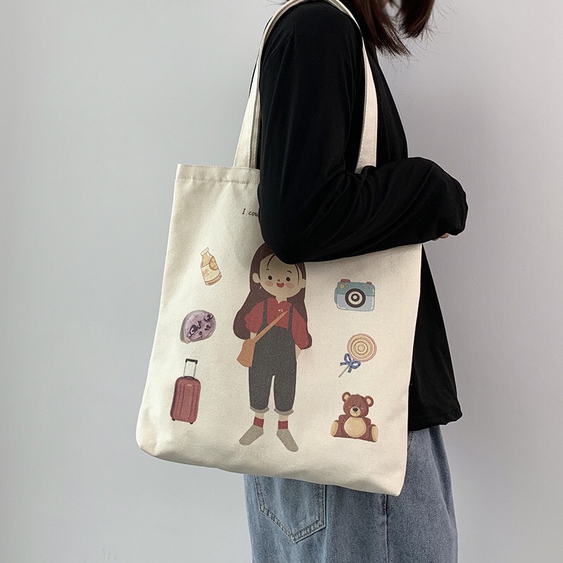 Túi Tote Vải Canvas CÔ BÉ ĐEO TÚI XÁCH Dễ Thương Đeo Đi Chơi Đi Học Đi Làm Phong Cách Ulzzang Hàn Quốc HOT TREND MTT0167